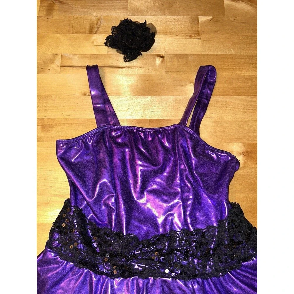 Girls Purple Halloween Dance Costume Childs XL with Hair Piece